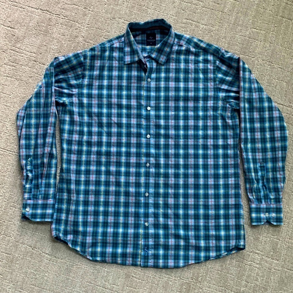 TailorByrd Collection Plaid Gingham Cotton Poplin Button Down Shirt Men XL EUC